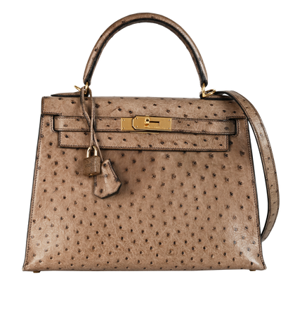 Kelly 28 In Ostrich Mousse, &pound;14,000, Handbags, Taupe, Ostrich, Front view